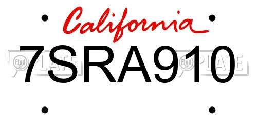 7SRA910 California License Plate