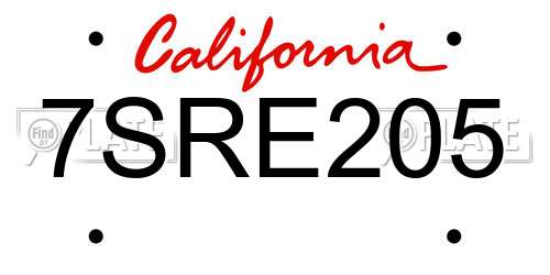 7SRE205 California License Plate
