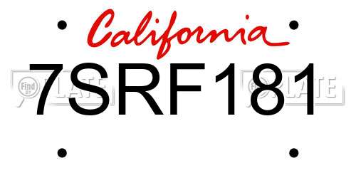 7SRF181 California License Plate