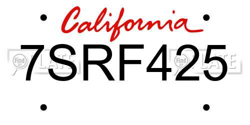 7SRF425 California License Plate