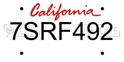 7SRF492 California License Plate