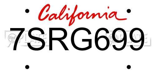 7SRG699 California License Plate
