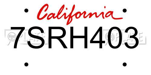 7SRH403 California License Plate
