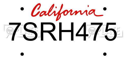 7SRH475 California License Plate