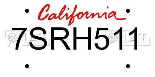 7SRH511 California License Plate