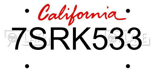 7SRK533 California License Plate
