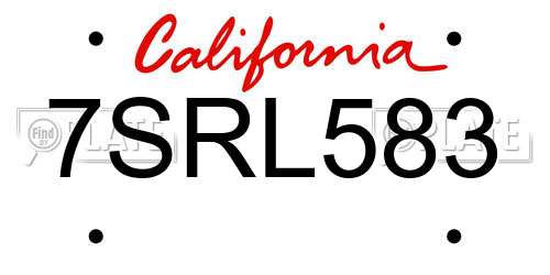 7SRL583 California License Plate