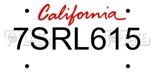 7SRL615 California License Plate