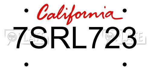 7SRL723 California License Plate