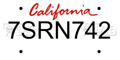 7SRN742 California License Plate