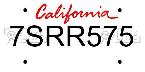 7SRR575 California License Plate