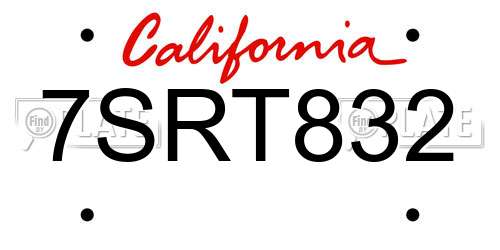 7SRT832 California License Plate