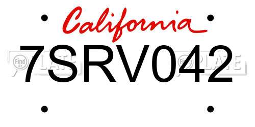 7SRV042 California License Plate