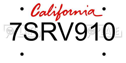 7SRV910 California License Plate