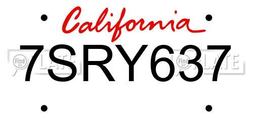 7SRY637 California License Plate