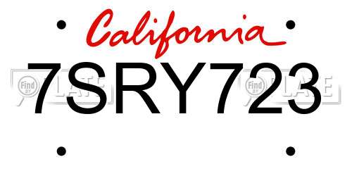 7SRY723 California License Plate