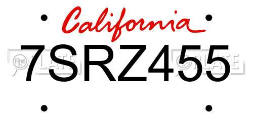 7SRZ455 California License Plate