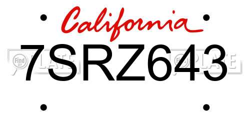 7SRZ643 California License Plate