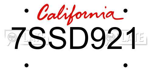 7SSD921 California License Plate