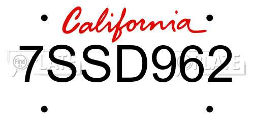 7SSD962 California License Plate