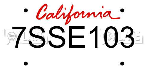 7SSE103 California License Plate