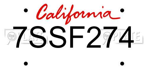 7SSF274 California License Plate