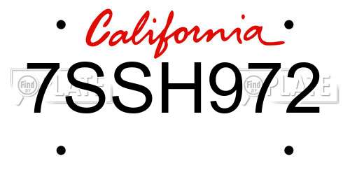 7SSH972 California License Plate