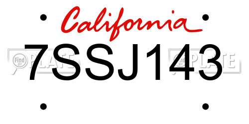 7SSJ143 California License Plate