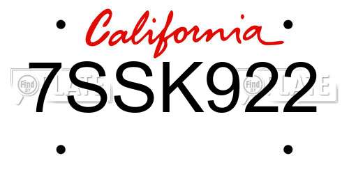7SSK922 California License Plate