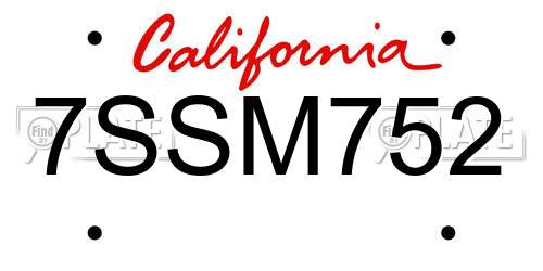 7SSM752 California License Plate
