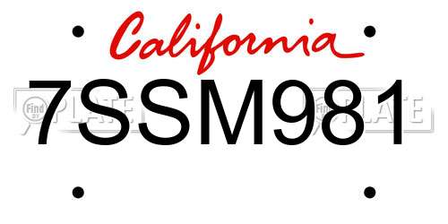 7SSM981 California License Plate