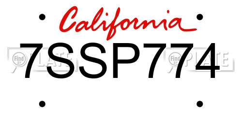 7SSP774 California License Plate