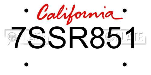 7SSR851 California License Plate