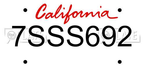 7SSS692 California License Plate