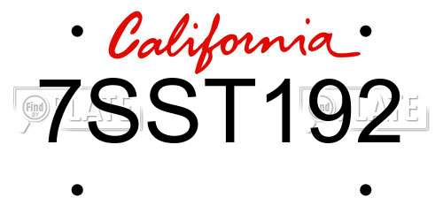 7SST192 California License Plate