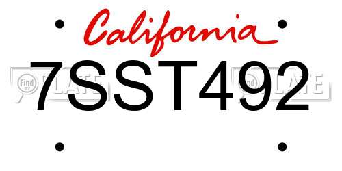 7SST492 California License Plate
