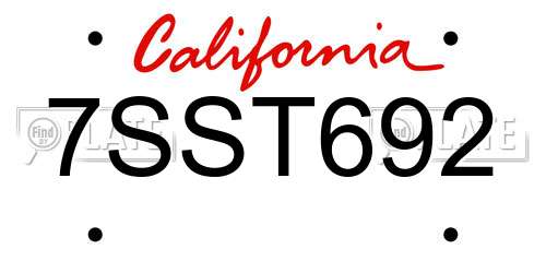 7SST692 California License Plate