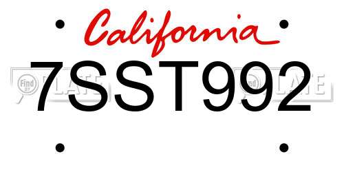 7SST992 California License Plate