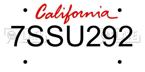 7SSU292 California License Plate