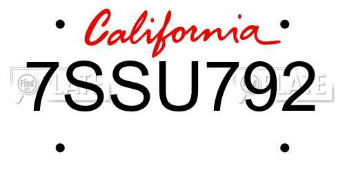 7SSU792 California License Plate
