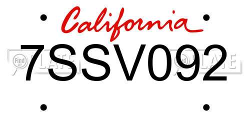 7SSV092 California License Plate