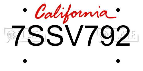 7SSV792 California License Plate