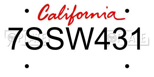 7SSW431 California License Plate