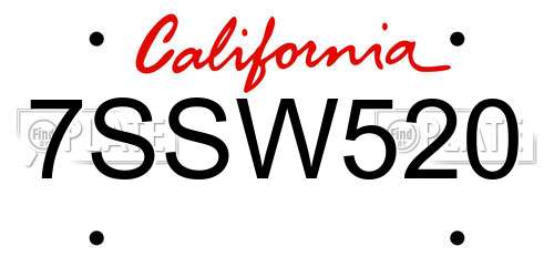 7SSW520 California License Plate