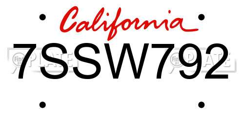 7SSW792 California License Plate