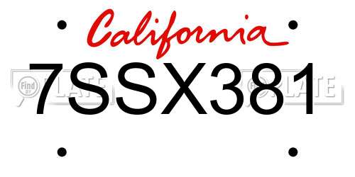 7SSX381 California License Plate
