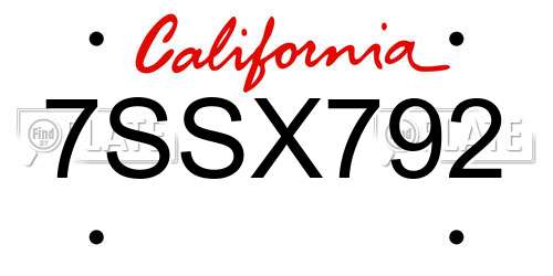 7SSX792 California License Plate