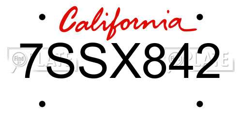 7SSX842 California License Plate