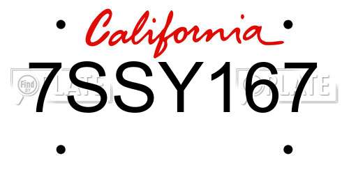 7SSY167 California License Plate