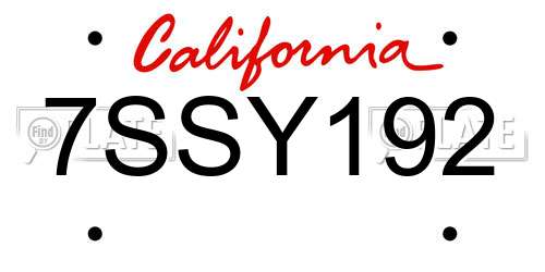 7SSY192 California License Plate